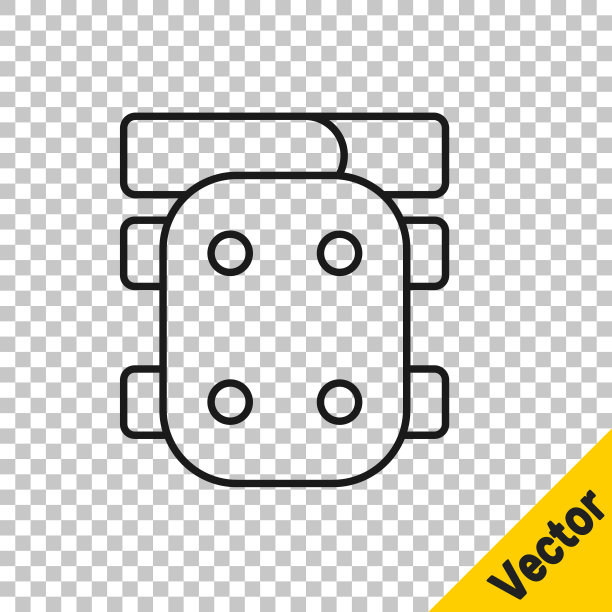 黑色线膝垫图标孤立在透明的背景。极限运动。滑板、自行车、轮滑防护装备。向量图片下载
