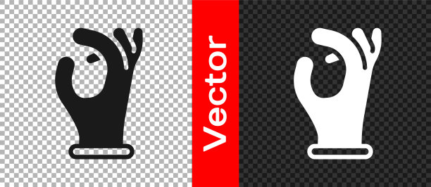黑色医用橡胶手套图标孤立在透明背景上。保护橡胶手套。向量图片下载