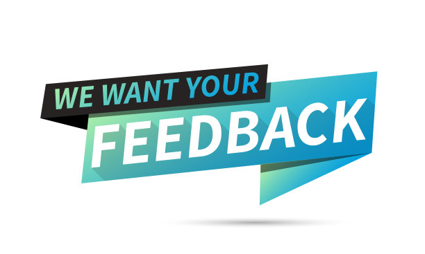 我们想要你的反馈现代旗帜，纸泡矢量股票设计图片下载