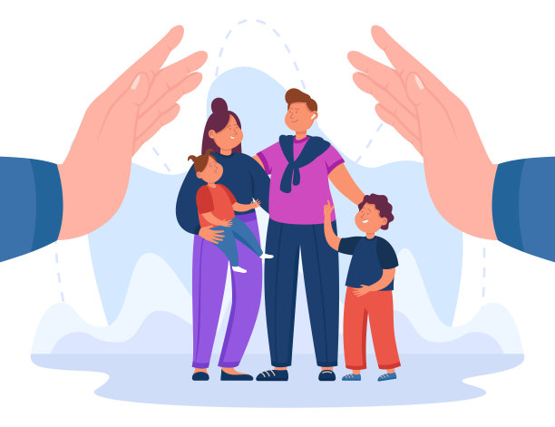 明亮的海报，用手保护幸福的现代家庭图片下载