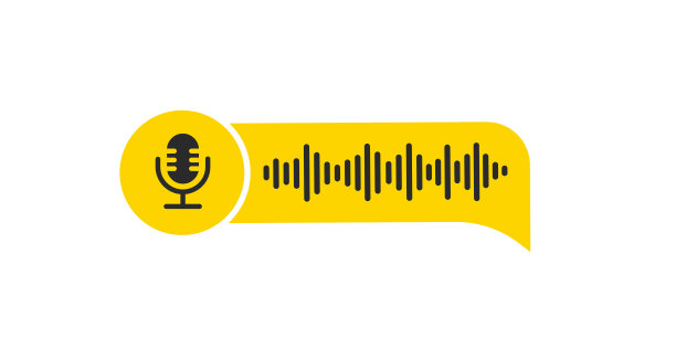 语音信息几何气泡图标与麦克风徽标。声音传递信件。现代平面风格矢量插图。图片下载