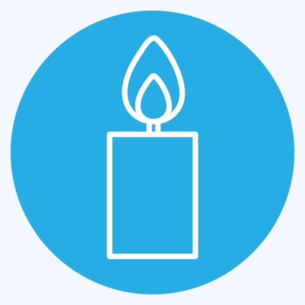 点燃的蜡烛图标在时尚的蓝色眼睛风格孤立在柔和的蓝色背景图片下载