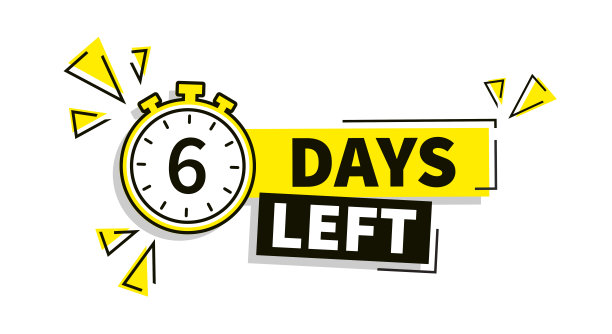 6天了。计数定时器图标。矢量徽标6天留下的平面风格。带丝带的小时下降图标。矢量图图片下载
