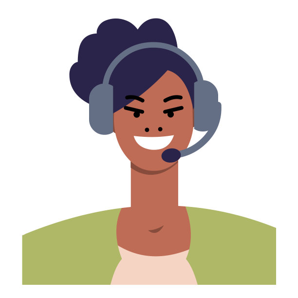 黑人女性的图标，戴着耳机，孤立在白色背景上。扁平风格的操作者化身。图片下载