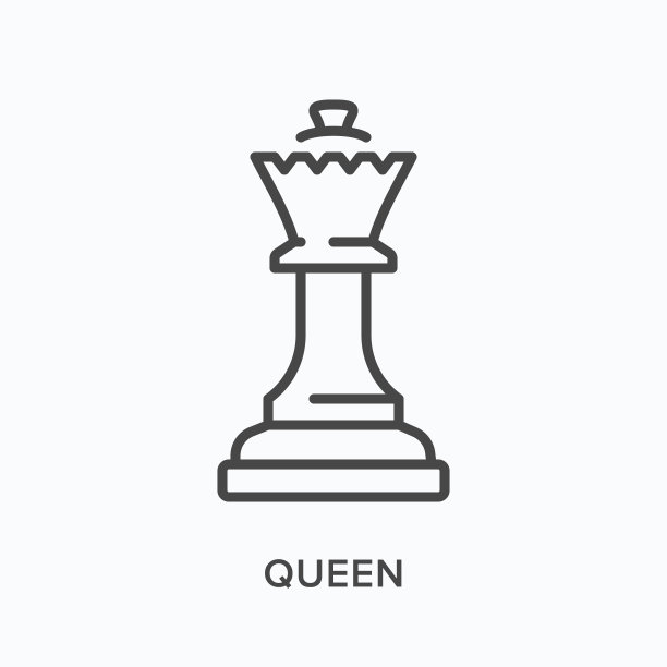 皇后扁平线条图标。国际象棋棋子矢量轮廓图。黑色细线条国际象棋棋子象形图图片下载