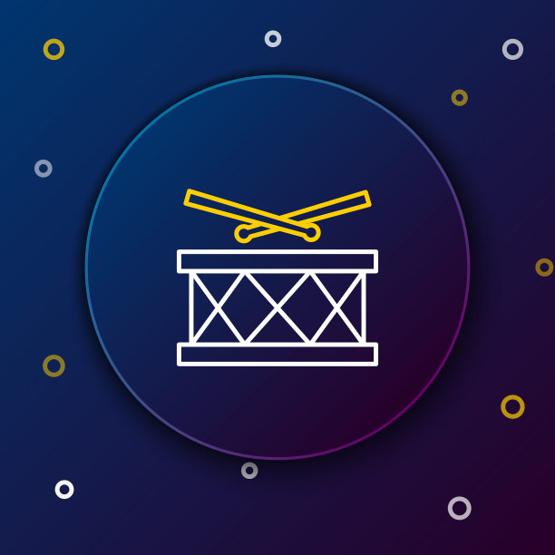 白色和黄色线鼓与鼓棒图标孤立在深蓝色背景。音乐符号。乐器的象征。色彩斑斓的轮廓的概念。矢量图图片下载