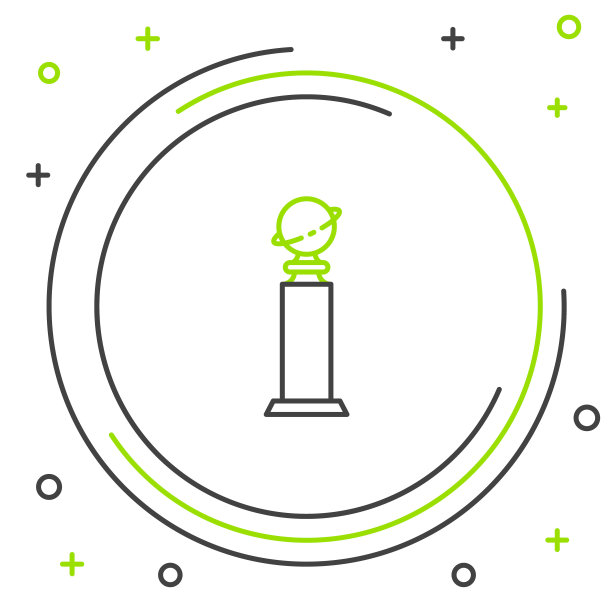 黑色和绿色线奖杯金球奖图标孤立在白色背景。奥斯卡奖的图标。电影和电影符号。色彩斑斓的轮廓的概念。矢量图图片下载