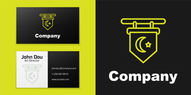 标志线条星和新月-伊斯兰标志孤立在黑色背景上。宗教的象征。Logo设计模板元素。向量图片下载