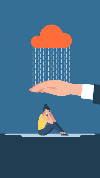 一个焦急的女人摸了摸她的头。援助之手,关心。精神障碍和意识混乱。一个患有神经问题的沮丧女孩感到焦虑和思想混乱。平的插图图片下载