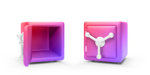 3d彩钢封闭和开放的安全在现实的卡通风格图片下载