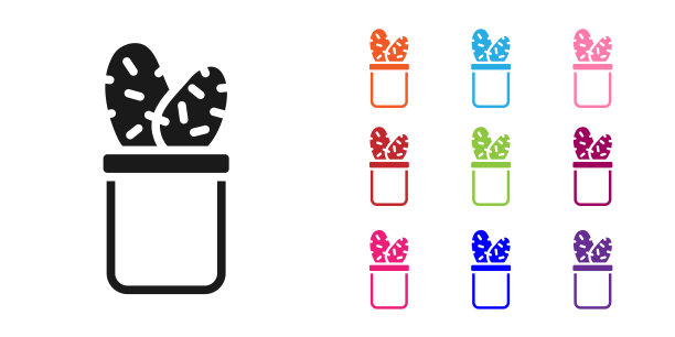 黑色仙人掌仙人掌在罐子图标孤立在白色背景上。盆栽植物。盆栽植物标志。设置图标丰富多彩。向量图片下载