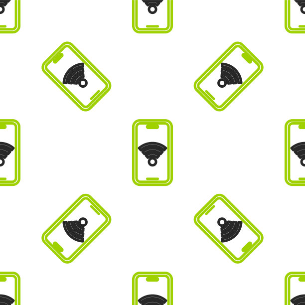Line智能手机与免费wi-fi无线连接图标隔离无缝图案在白色背景。无线技术，无线连接，无线网络。向量图片下载