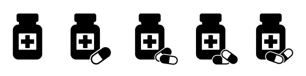 药瓶和药丸的图标。黑白图标。矢量图图片下载