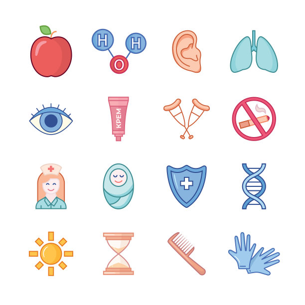 带有医疗对象的矢量颜色图标图片下载