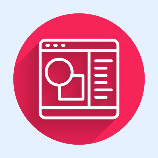 白线3D打印机软件图标孤立与长阴影。3 d打印技术。红色圆圈按钮。向量图片下载