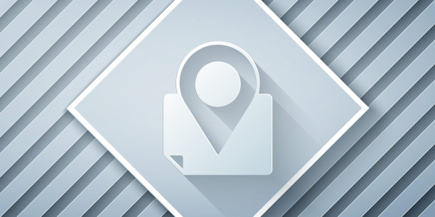 纸切折叠地图与位置标记图标孤立在灰色背景。纸艺术风格。向量图片下载