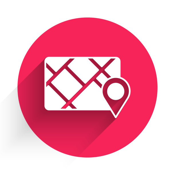 白色Gps设备与地图图标隔离与长阴影背景。红色圆圈按钮。向量图片下载