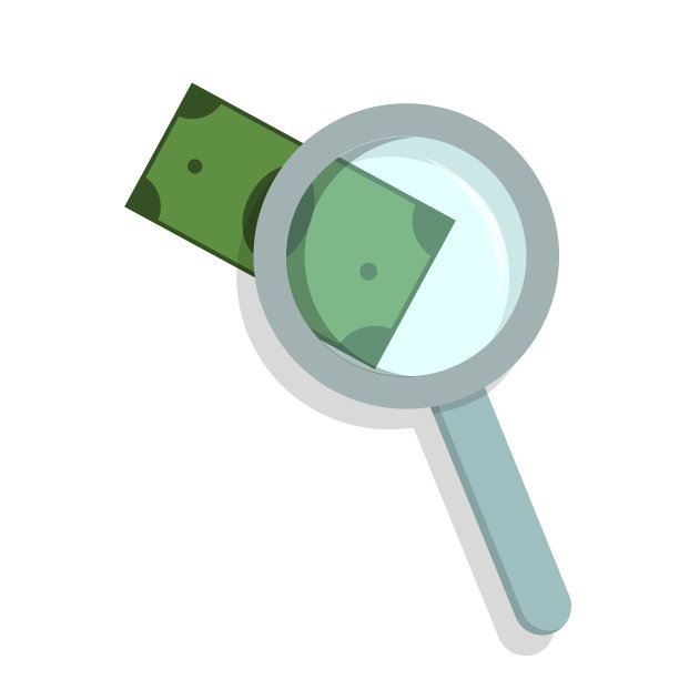 看看美元，把钱放在放大镜下，放大镜下。矢量插图，平面卡通色彩最小的设计，eps 10。图片下载