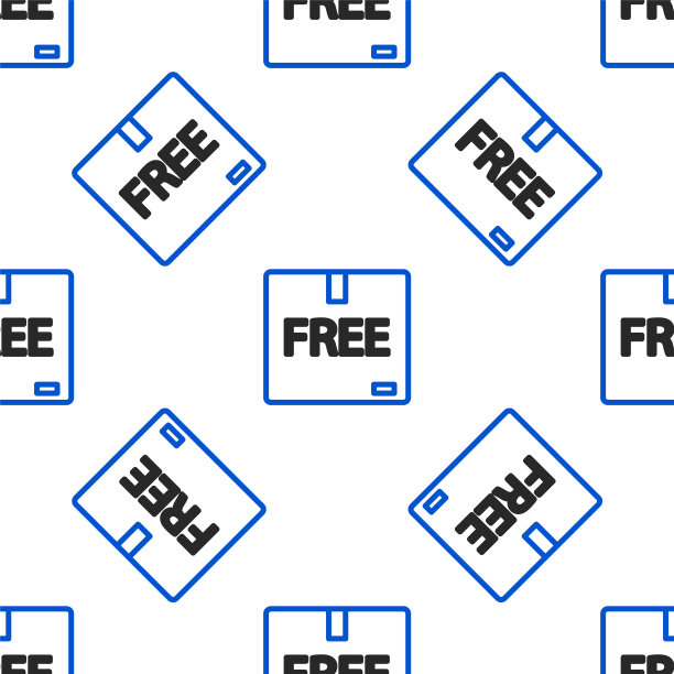 线纸板盒与自由符号图标孤立无缝图案在白色背景。盒子，包裹，包裹标志。交付、运输和运输。色彩斑斓的轮廓的概念。向量图片下载