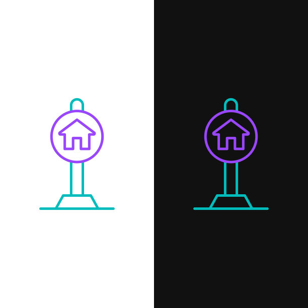 线路酒店标志的交通图标孤立在白色和黑色背景。色彩斑斓的轮廓的概念。向量图片下载