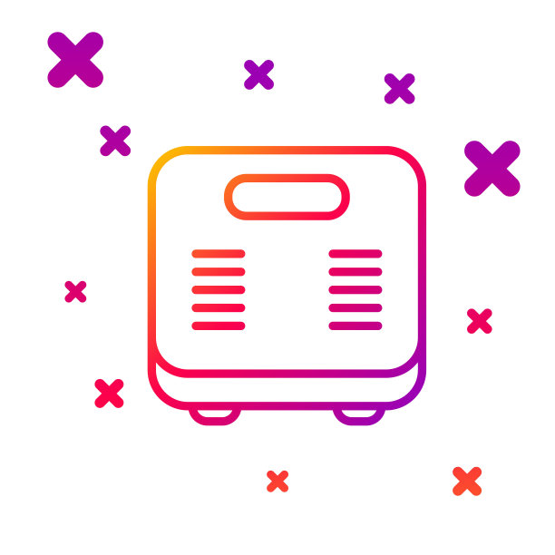 彩色线浴室刻度图标孤立在白色背景。体重测量设备。体重秤健身运动概念。梯度随机动态形状。向量图片下载