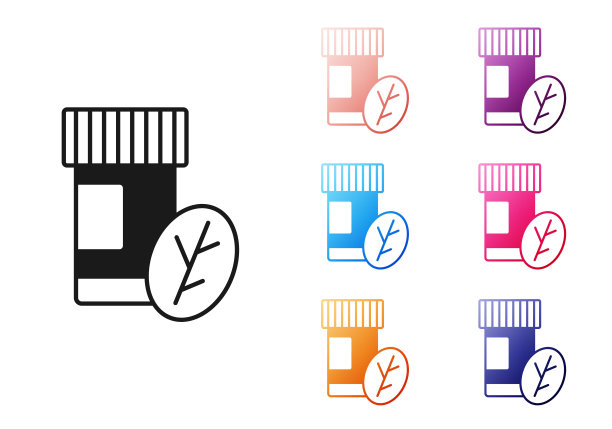 黑色维生素复合药丸胶囊图标孤立在白色背景。健康的生活方式。设置图标丰富多彩。向量图片下载