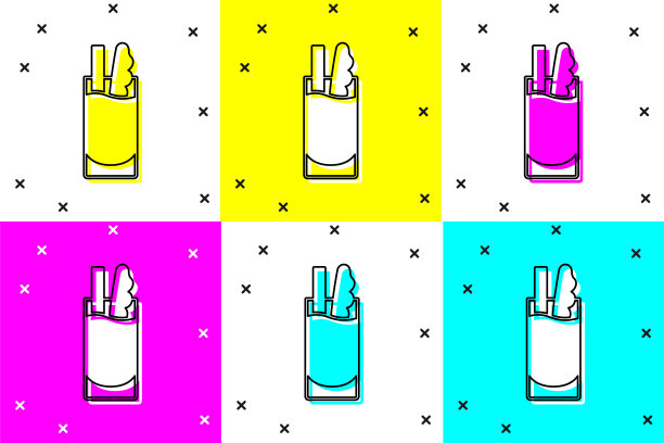 设置鸡尾酒血腥玛丽图标孤立的颜色背景。向量图片下载