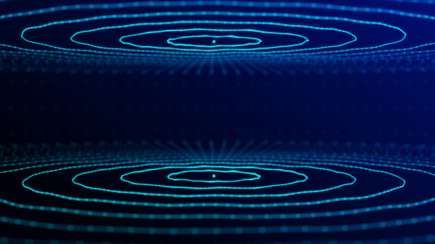 蓝色背景的圆形流动的颗粒。网络连接结构。大数据可视化。图片下载