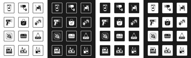 设置手推车和购物袋用纸箱图片下载