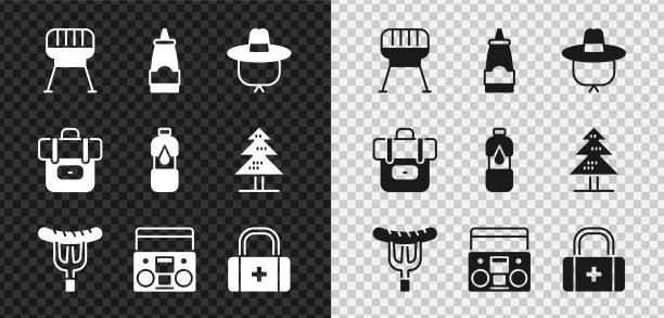 设置烧烤烧烤酱瓶露营帽图片下载