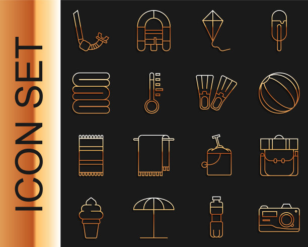 设置线照片相机徒步旅行背包沙滩球图片下载