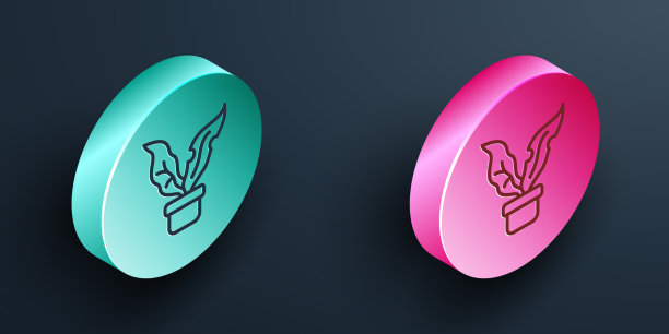 花盆图标孤立在黑色上的等距线植物图片下载