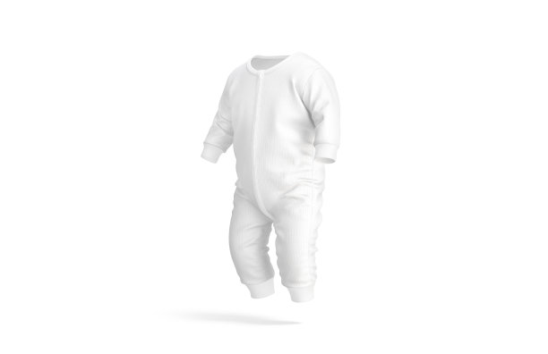 空白白色婴儿拉链睡衣模型，侧视图图片下载
