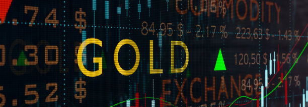 黄金、金融数据、百分比和商品屏幕上的报价。图片下载