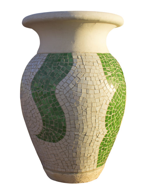 白色背景上孤立的陶瓷花瓶。马赛克,东方风格。图片下载