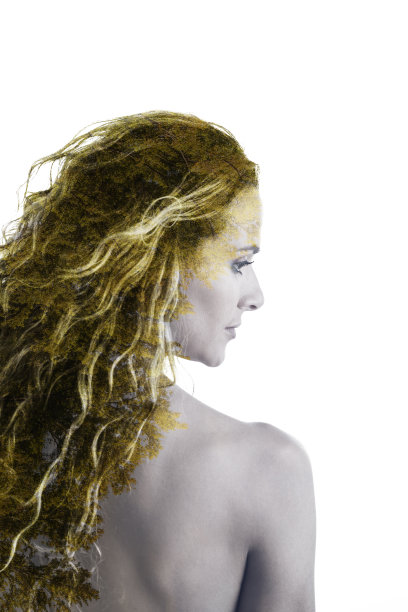 一个女人的肖像与双重曝光的效果图片下载