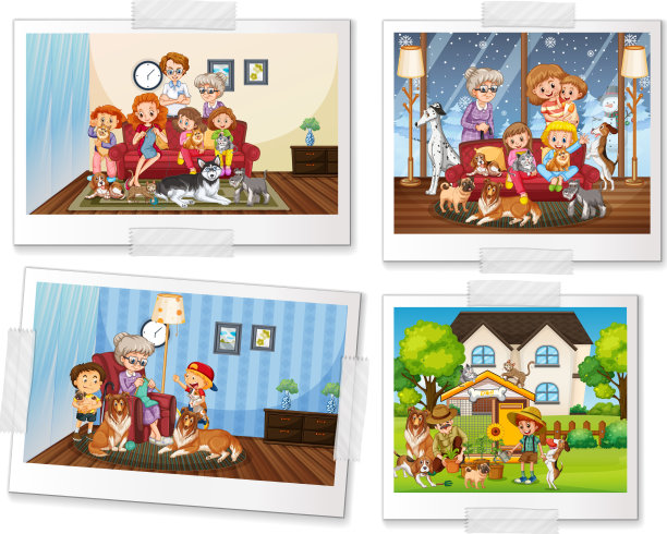 一套卡通风格的家庭照片图片下载