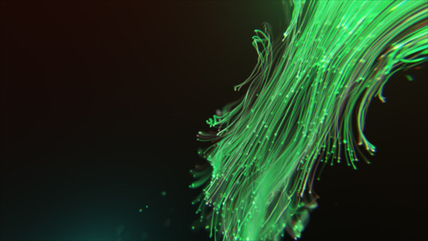 黑色背景的3d插图与闪亮的绿光耀斑。图片下载