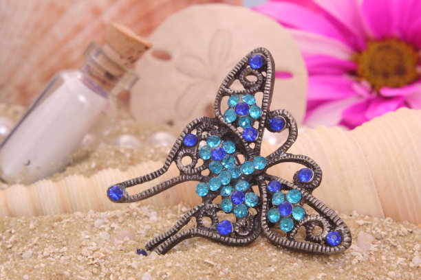 沙滩上的贝壳、花和珠宝图片下载