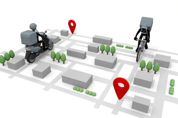 智能手机和外卖应用。外卖。在地图上显示你的目的地。通过送货赚钱。搬运食物的人。图片下载