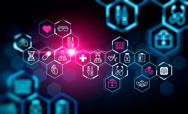 模糊背景上的各种医疗图标，健康保险图片下载