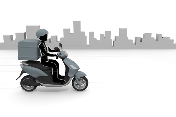 由自行车。骑摩托车送外卖。信使作为信使工作的人兼职工作。图片下载