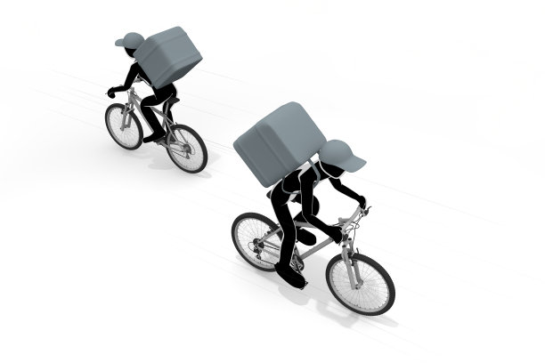 由自行车。骑摩托车送外卖。信使作为信使工作的人兼职工作。图片下载