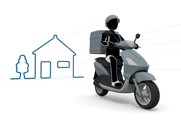 由自行车。骑摩托车送外卖。信使作为信使工作的人兼职工作。图片下载