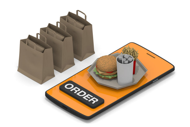 用智能手机点餐。去商店买吃的。把食物送到家里。送到前门。图片下载