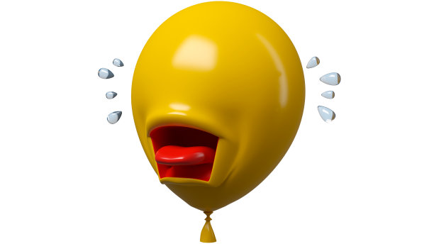 3D渲染黄色气球哭泣。图片下载