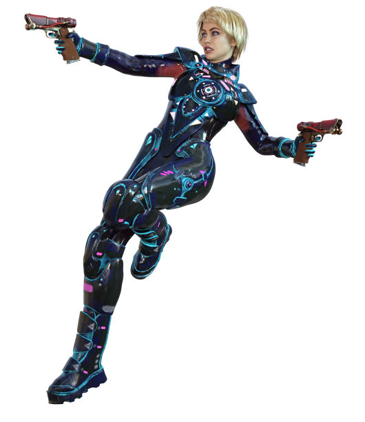 配备枪支的未来战士，白色背景上的3d渲染图片下载