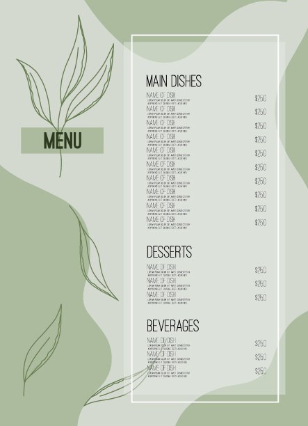 餐厅菜单模板。手绘矢量插图图片下载