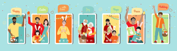 复活节家庭虚拟会议快乐图片下载