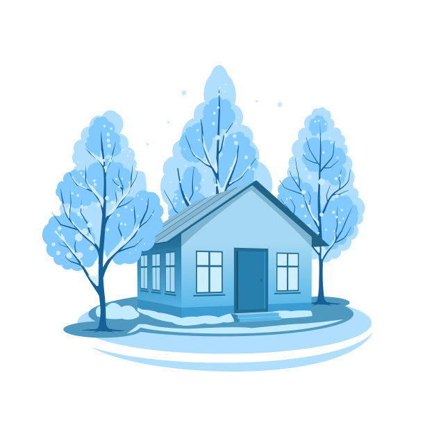 冬天的风景。树木环绕的房子图片下载